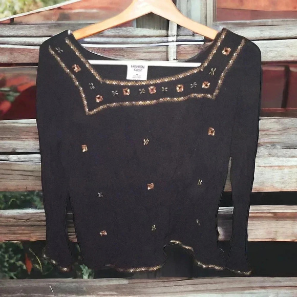 Beaded Embroidered Gauze Peasant Top Fashion Fuse Sz M - Picture 1 of 5